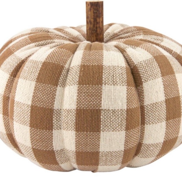 NWT Mud Pie Medium Brown Plaid Pumpkin Sitter - Picture 1 of 4